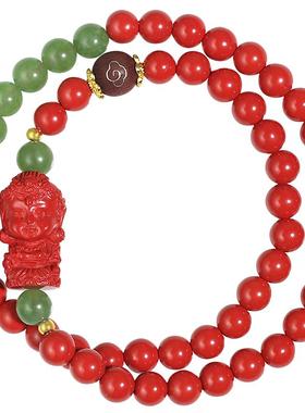 朱砂搭配碧玉设计两圈手链