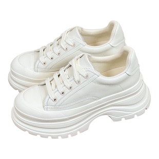 超轻真皮8cm厚底内增高10公分松糕女款2026新款小个子老爹小白鞋