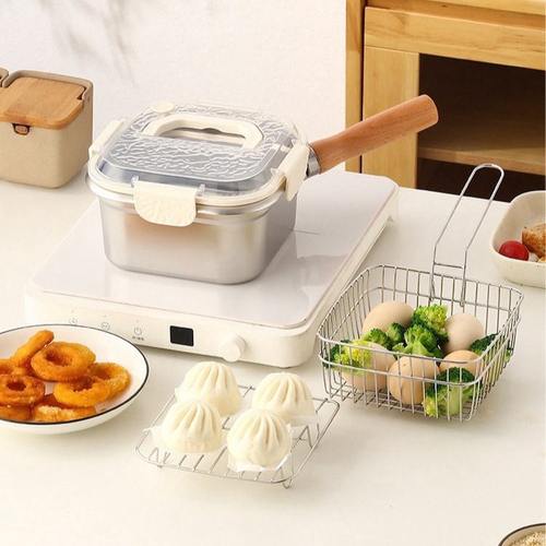 日式不锈钢方形油炸锅家用煮锅天妇多功能炸锅奶锅面罗户外锅便携