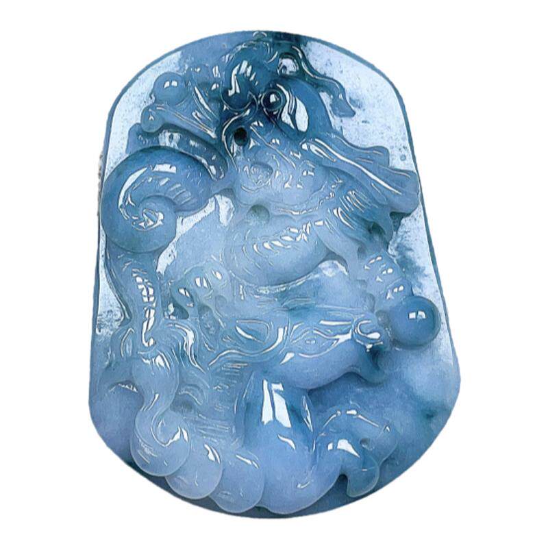 天然翡翠龙马精神吊坠飘花淡紫