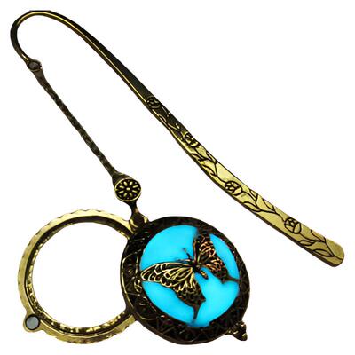 吊坠蓝色夜光金色放大镜书签复古