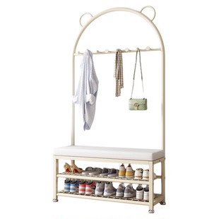 奶油风换鞋凳挂衣架一体入户门衣帽架进门可坐鞋柜简约现代风鞋架