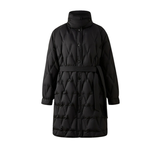 【90%鹅绒】PRICH时尚高领V格压胶羽绒服冬季新品长款束腰女