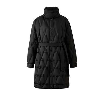 【90%鹅绒】PRICH时尚高领V格压胶羽绒服冬季新品长款束腰女