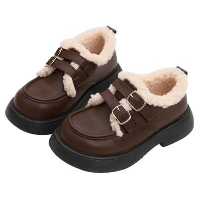 真皮加绒女童小皮鞋2025新款冬季短靴儿童公主鞋女孩童鞋二棉鞋子