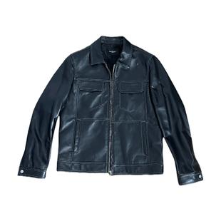 2024新款休闲青年绵羊皮真皮皮衣男明线翻领潮流羽绒外套机车夹克