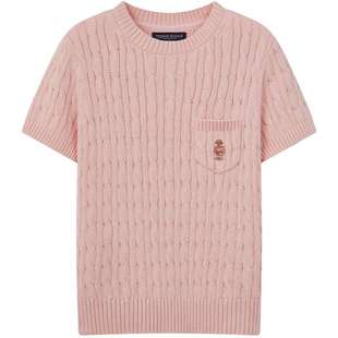 TeenieWeenie小熊女装毛针织衫26春新款优雅大方绞花圆领短袖毛衣