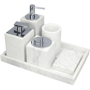 天然大理石卫浴洗漱套装 酒店卫生间洗手台纸巾盒托盘轻奢四件套