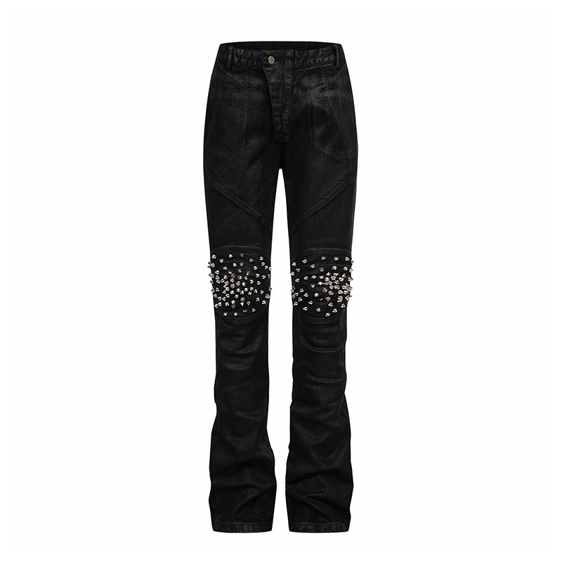 REBEL WAVE26ss“ce”铆钉直筒蜡裤牛仔裤 skinny风格