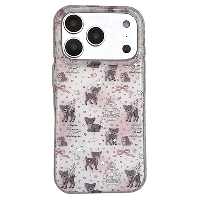 粉白晕染喷泉小鹿苹果手机壳可爱