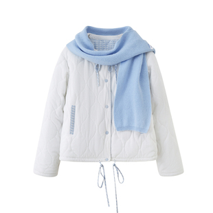 YUZI鱼子韩系棉衣外套女加厚短款白色冬季甜美宽松棉服大码女装