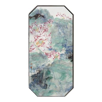 和气生财入户玄关装饰画新中式走廊过道竖版壁画茶室写意荷花挂画