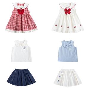 YOUGE幼歌无袖甜美蝴蝶结连衣裙樱桃学院风套装