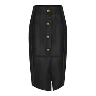 AtelierMissLu【乌玛瑟曼】2024秋冬多裁片拼接修身羊皮半裙