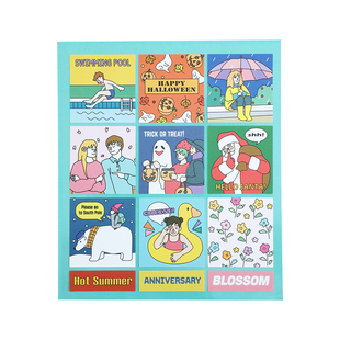 韩国ardium插画复古风INS方形相片卡册贴纸手账本DIY装饰贴祝福帖