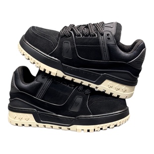 胖丁鞋男款2025新款秋季翻毛皮厚底增高鞋加厚四季款潮牌纯色板鞋