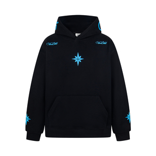 SREK新款街头风连帽卫衣男女宽松印花套头帽衫黑色重磅美式潮牌