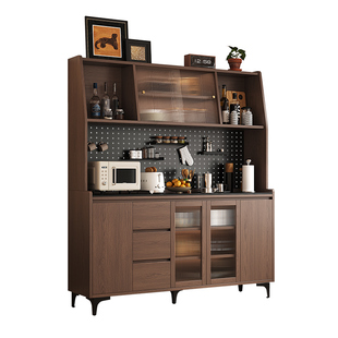 ENF级欧松板餐边柜靠墙储物柜多层置物架客厅厨房茶水柜胡桃木色