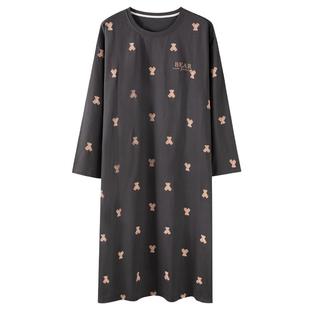 卡之恋纯棉睡裙春秋季长袖睡衣带胸垫中长款连衣裙小熊学生家居服
