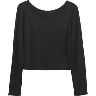 欧美风莫代尔紧身内搭长袖打底衫纯色短款T恤女春夏高腰露脐上衣