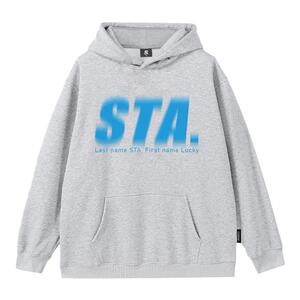 STA重磅480g连帽卫衣男秋冬加绒款美式基础印花情侣装套头上衣