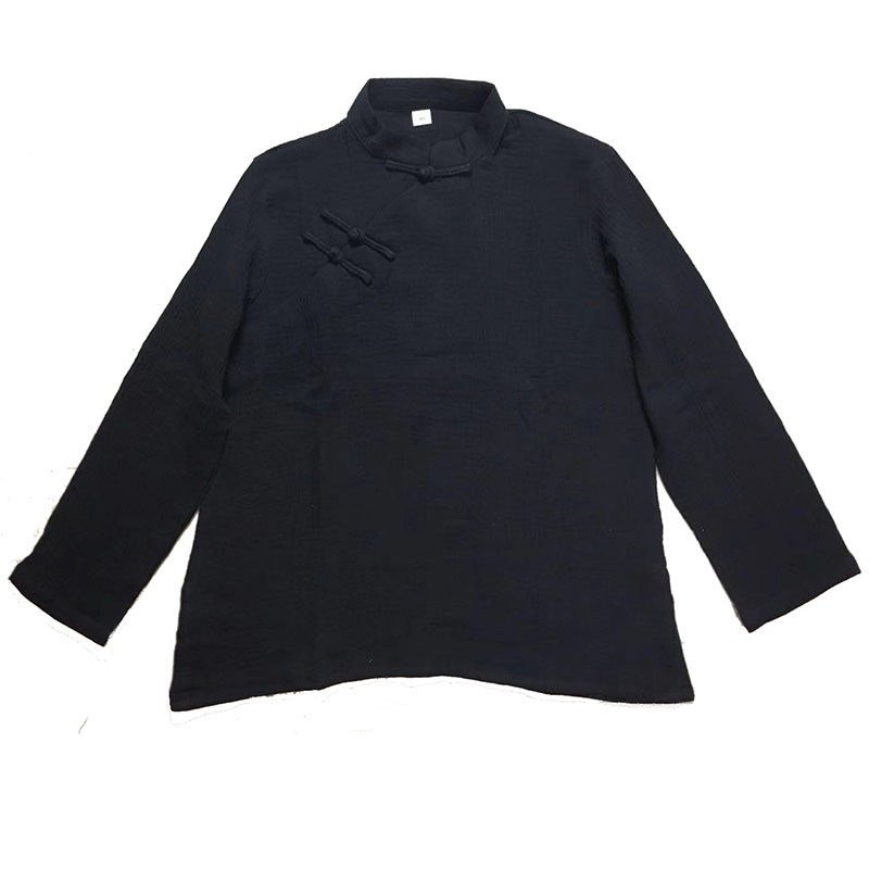 春秋立领手工斜盘扣中国风肌理感柔软棉女式衬衣民族风茶衣