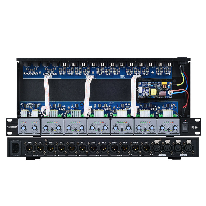 Kaxisaier FS26音频信号分配器舞台演出会议公共广播弱电音频工程功放分信器线阵音频四进十二出话筒分线器