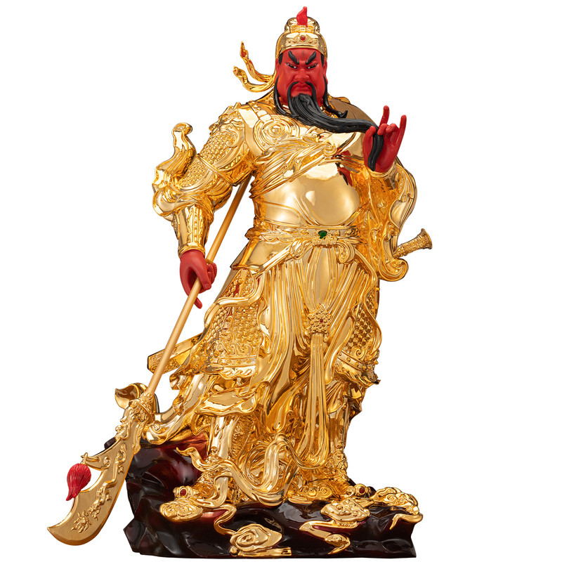 纯铜鎏金武财神关公神像供奉摆件