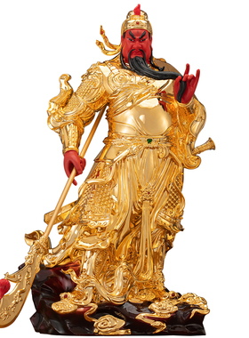 纯铜鎏金武财神关公神像供奉摆件