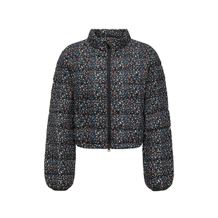 oinimi 紫调小碎花轻羽绒服 90%白鸭绒修身保暖短款正肩上衣外套