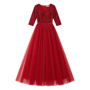 大合唱演出服女长裙新款成人现代主持人连衣裙中老年表演礼服裙子