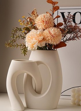 创意陶瓷花瓶高级感小众轻奢客厅餐桌仿真干花束家居装饰摆件摆设