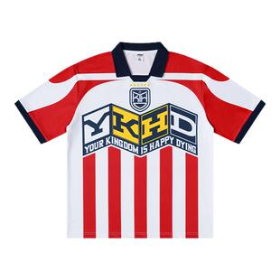 YKHD美式条纹运动休闲街头风宽松复古球衣短袖T恤上衣夏blockcore