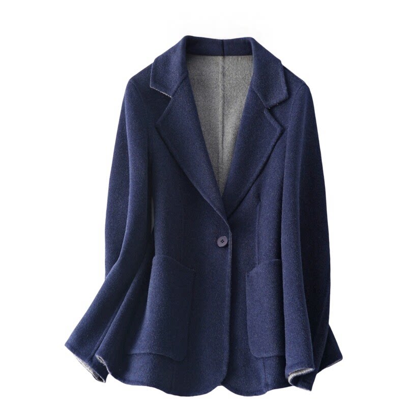双面绒西服式女短款毛呢西装外套