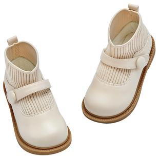 戴维贝拉童鞋儿童靴子女童短靴马丁靴秋冬新款女宝宝加绒皮靴棉靴