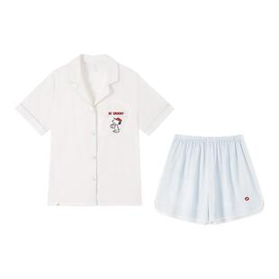 史努比女士睡衣冰丝短袖夏季带胸垫家居服丝绸2026新款可外穿秋春