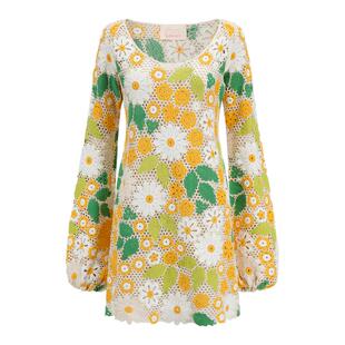 yeye by b.Fleurs法式复古风25早春绣花雏菊镂空泡泡袖针织连衣裙