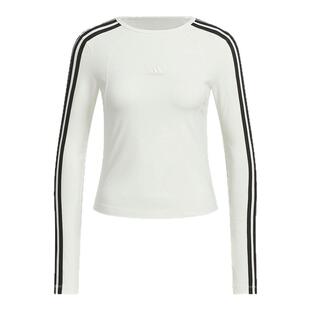 adidas阿迪达斯三条纹修身弹力T恤女装秋季3-STRIPES长袖JW4643