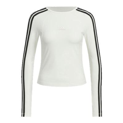 adidas阿迪达斯三条纹修身弹力T恤女装秋季3-STRIPES长袖JW4643
