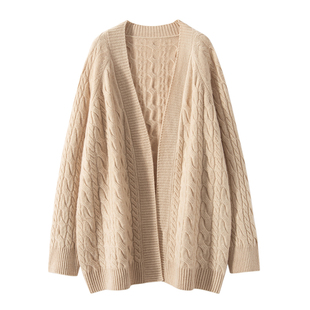 秋冬新款中长款山羊绒开衫女加厚百搭斗篷针织外套复古麻花上衣