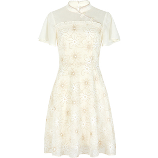 衣纱布菲馥茵 雪纺旗袍连衣裙夏斜襟盘扣小个子优雅气质复古裙子