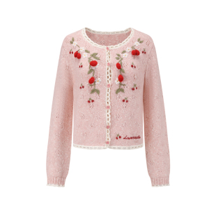 LaceMade 草莓圣诞树 法式学院少女重工羊毛针织外套开衫套装秋冬