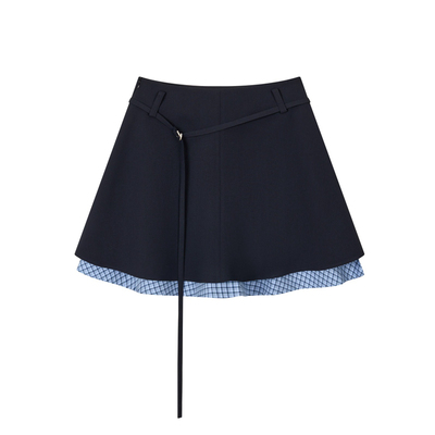 NS76A字格子假两件拼接半身裙