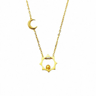 日月星辰项链 女纯银镀18K黄金色太阳月亮转运珠锁骨链小众设计潮