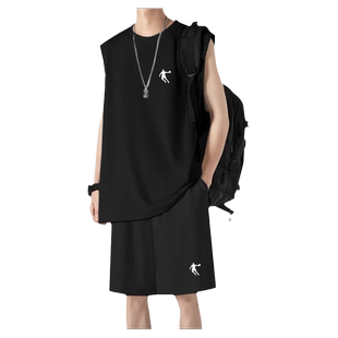 乔丹运动套装男生夏季无袖背心跑步T恤坎肩短裤篮球服健身两件装