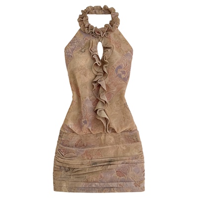 夏季挂脖碎花收腰显瘦包臀连衣裙