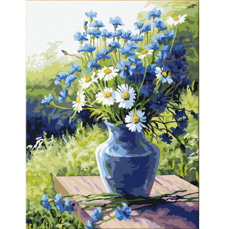 diy数字油画油彩画紫丁香与雏菊