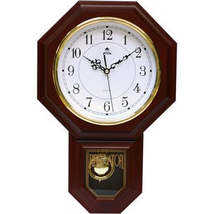 正品富达音乐客厅挂钟静音 整点报时钟摇摆大气复古经典红木纹