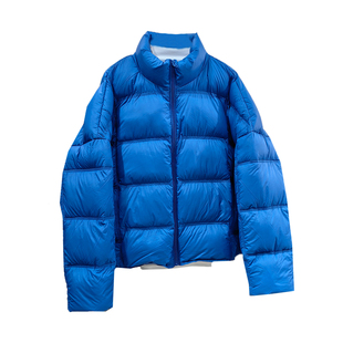 克莱因蓝方格压线立领羽绒服女冬新款轻盈保暖90白鸭绒面包服外套