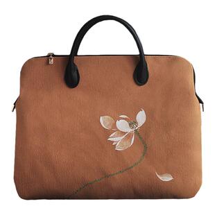 无香原创 中国风手工手绘棉麻公文包电脑包 女士古风文创手提包